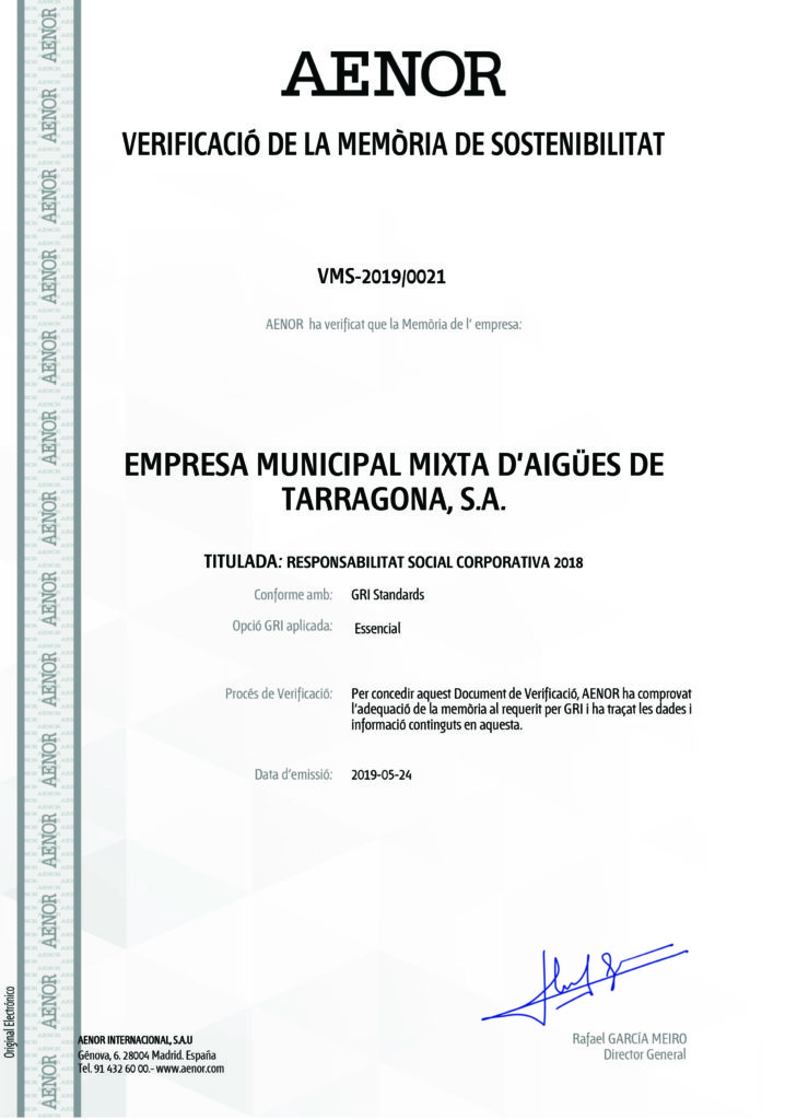 Certificat de verificació RSC Ematsa 2018