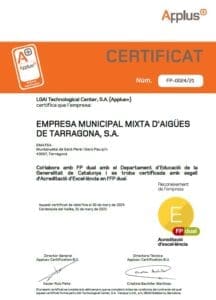 Certificat que acredita el segell de Qualitat - Excel·lència d'Ematsa