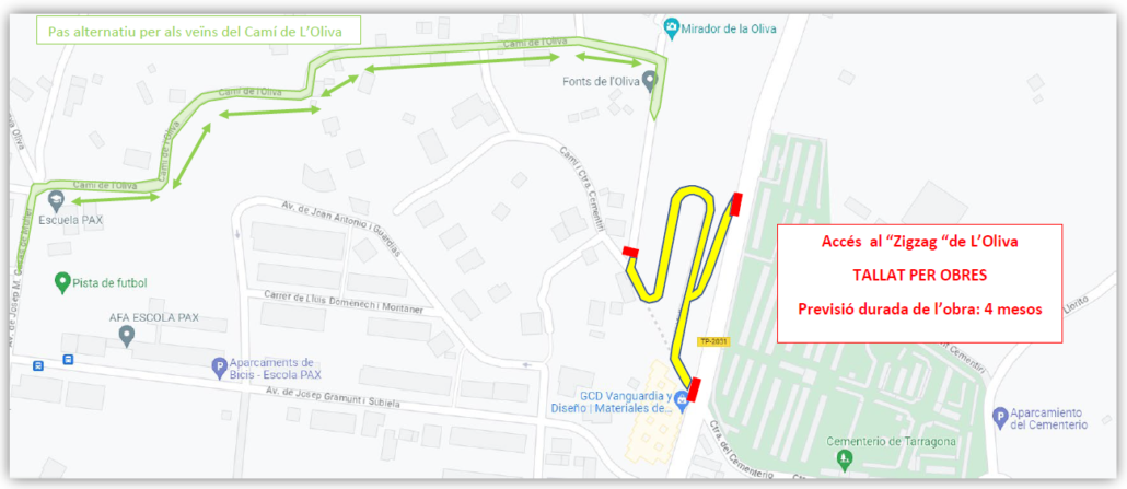 TARRAGONA: Renovación tubería de abastecimiento de agua en la avenida Puig i Valls (acceso Muntanya Oliva)